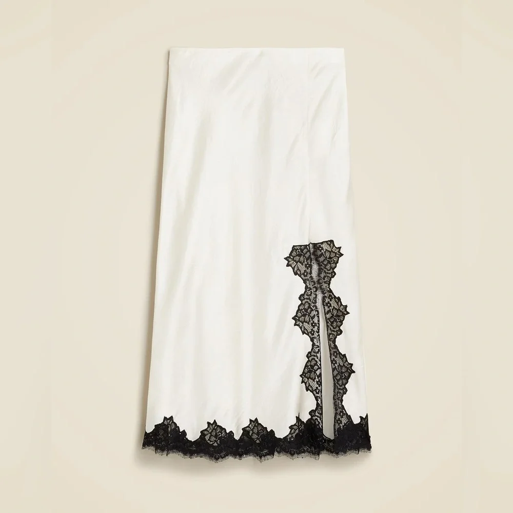 J.Crew Gwyneth lace-trim slip skirt in textured satin CD354